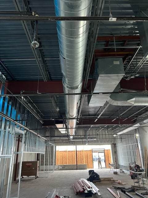 Custom sheet-metal ductwork fabricated and installed by American Mechanical Works