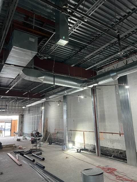 Custom sheet-metal ductwork fabricated and installed by American Mechanical Works